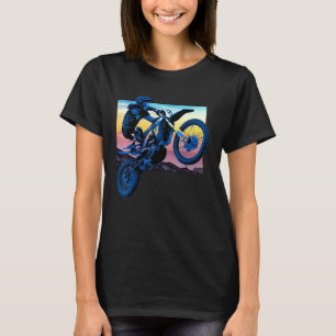 T-shirt Blue Dirt Bike Rider Motorbike Racer Retro Sunset