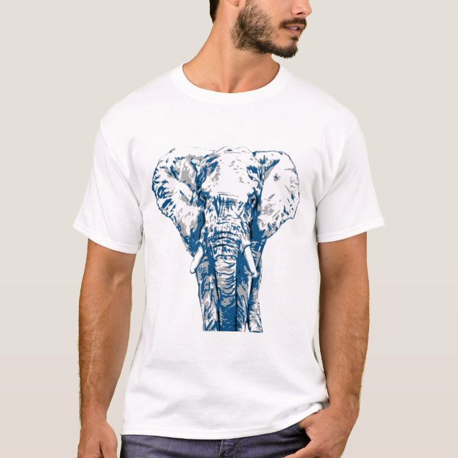 T-shirt Blue Elephant - Pop Art Style & Posterisé (Devant)