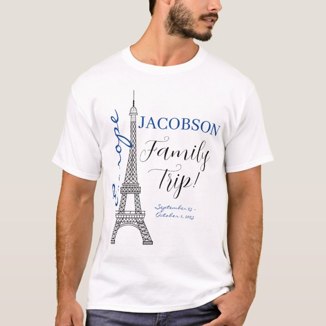 T-shirt Blue Europe Paris Tour Eiffel Voyage en famille (Devant)