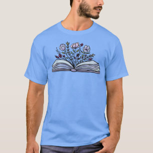 T-shirt Blue Floral Book With Wildflowers Funny Book Lover