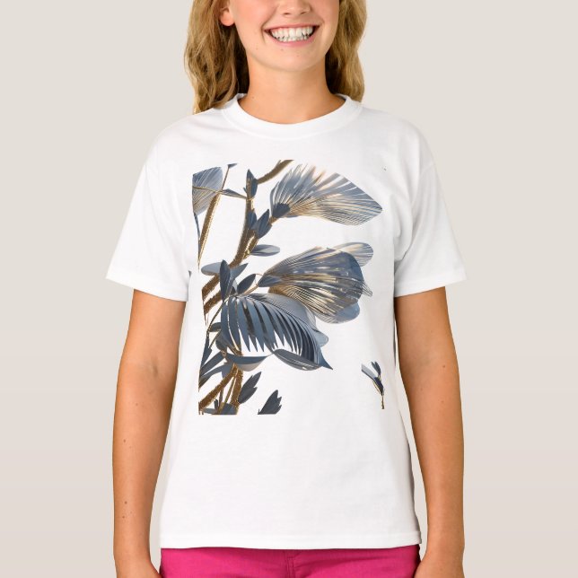 T-shirt Blue Floral Design Plant (Devant)