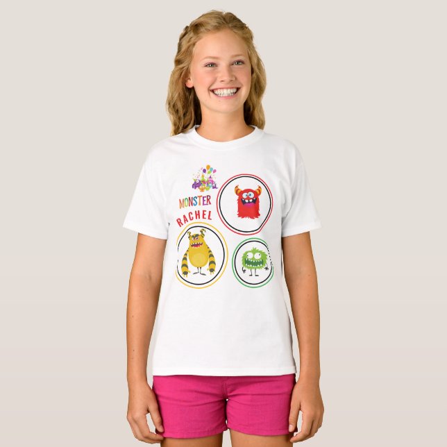 T-shirt Blue FUN Monster KIDS Child Name (Devant entier)