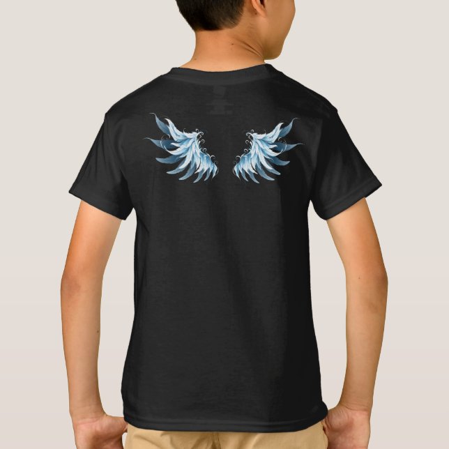 T-shirt Blue Glowing Angel Wings on black background (Dos)