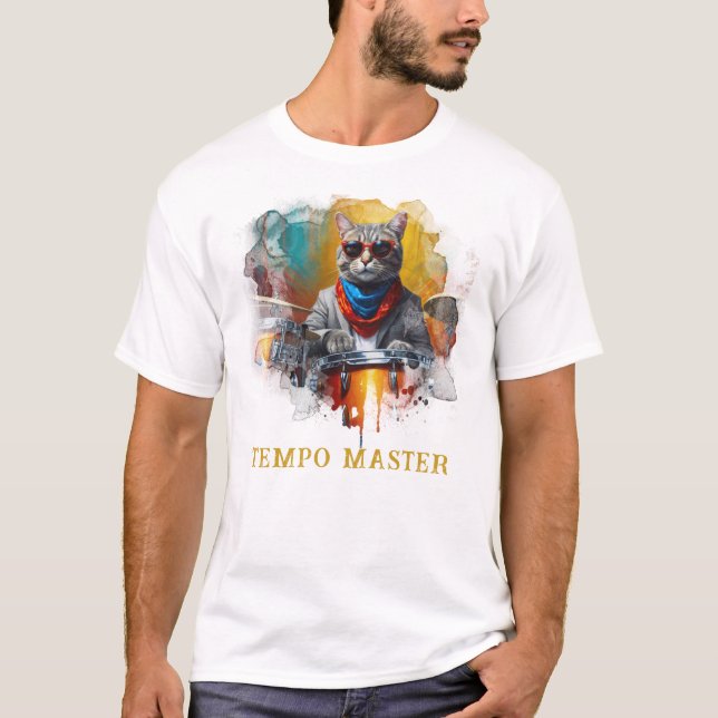 T-shirt *~* BLUE GOLD Percussionniste Cool Cat AP91 DRUMME (Devant)