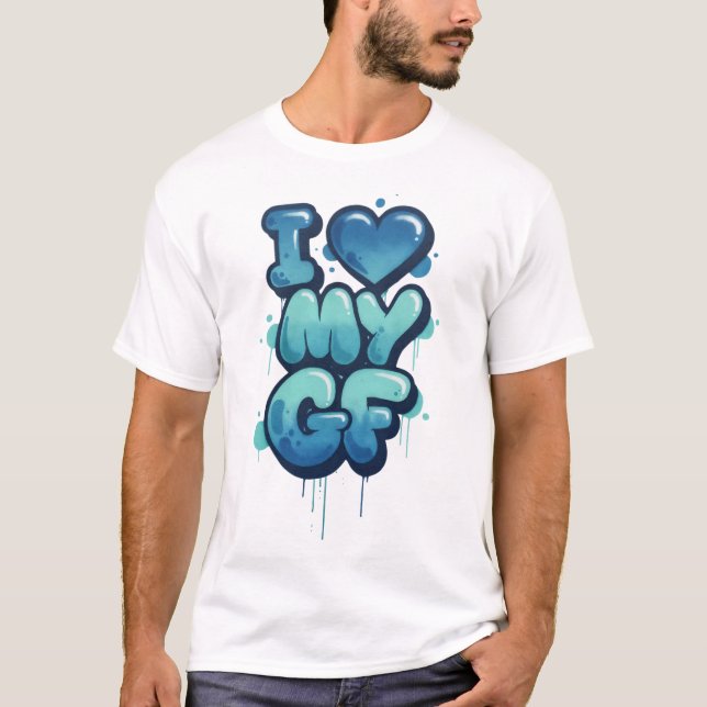 T-Shirt Blue Graffiti J'Aime Ma Copine pour les Co (Devant)