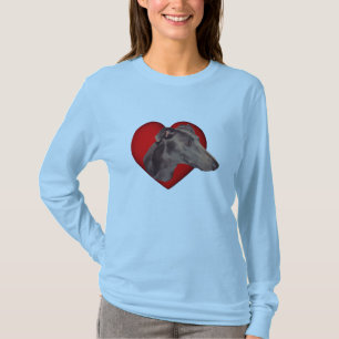 T-shirt Blue Greyhound Face Red Heart Chien 