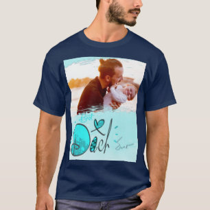 T-shirt Blue Heart Meilleur Papa Jamais Cadre Photo Abstra