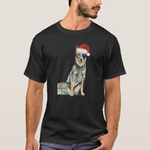 T-shirt Blue Heeler Herding Aussie Chiot Noël Père Noël H