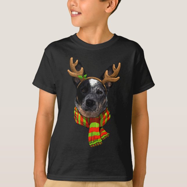T-shirt Blue Heeler Noël Noël Xmas Reindeer Animateur Amou (Devant)