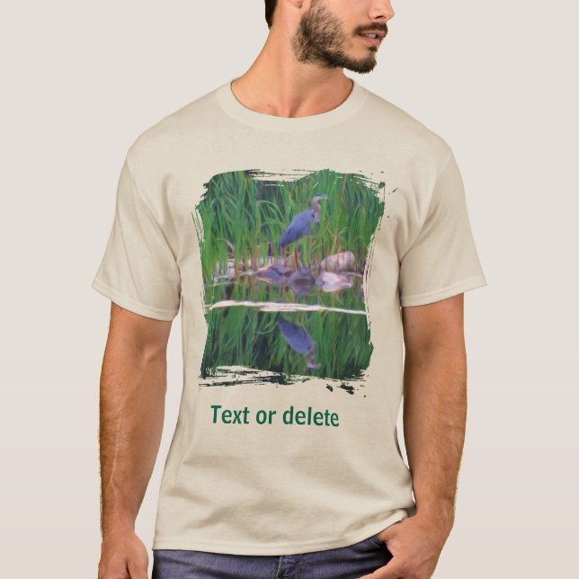 T-shirt Blue Heron Reflections Animal Painting  (Devant)