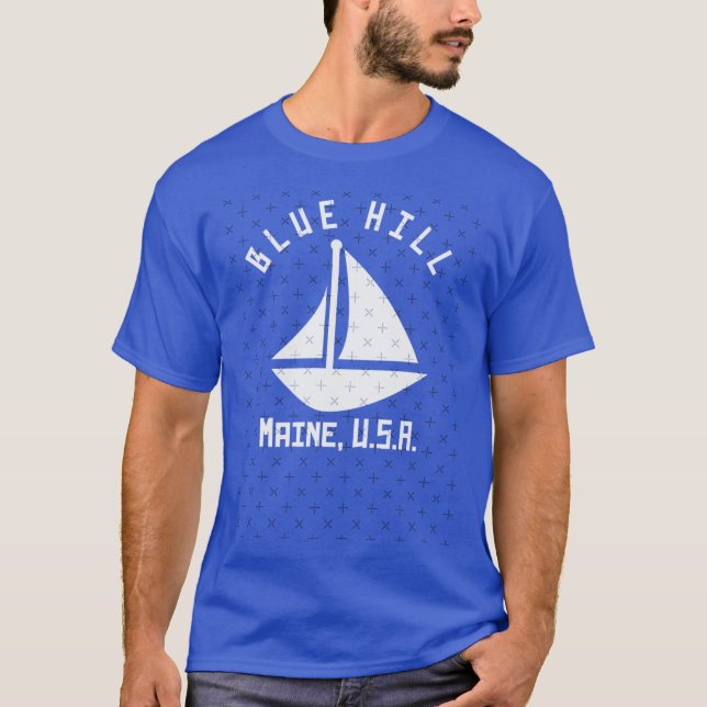 T-shirt Blue Hill Maine Voilier Bateau Blanc Texte Résumé (Devant)