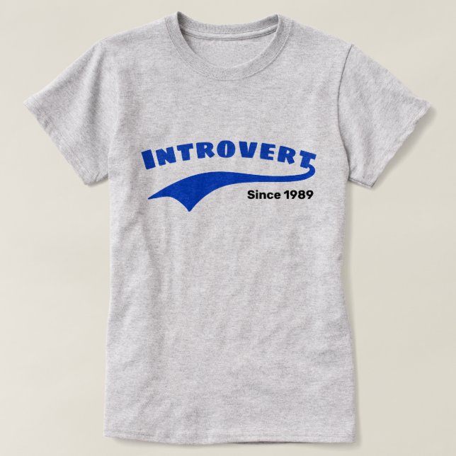 T-shirt Blue Introvert Typographie Swoosh Date personnalis (Design devant)