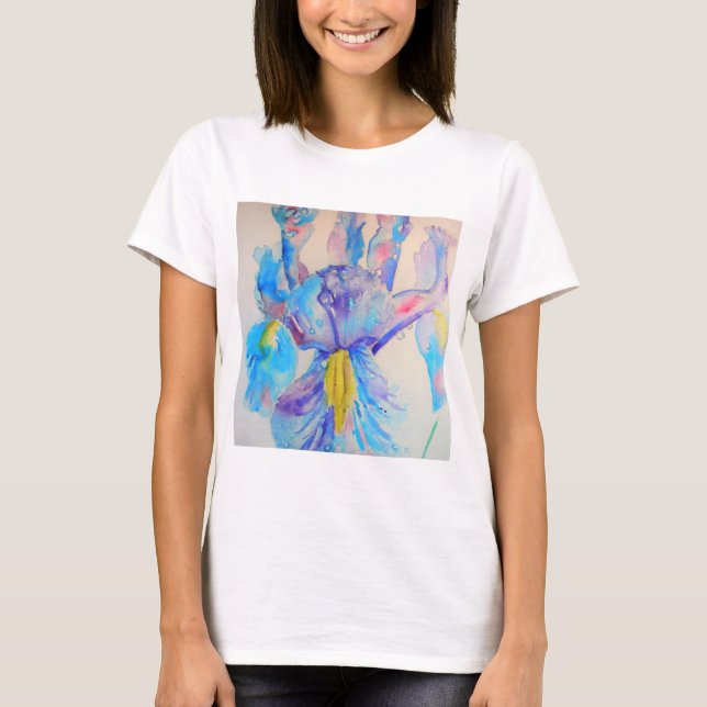 T-shirt Blue Iris Art floral Aquarelle Design (Devant)