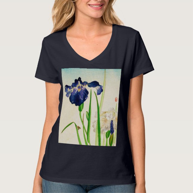 T-shirt Blue Iris - imprimé japonais aquarelle (Devant)