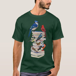 T-shirt Blue Jay Cardinal Bullfinch avec livres Biologie d