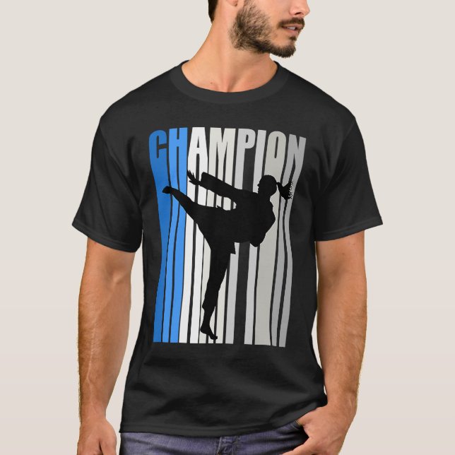 T-shirt Blue Karate Champion Girions Birthday Competition  (Devant)