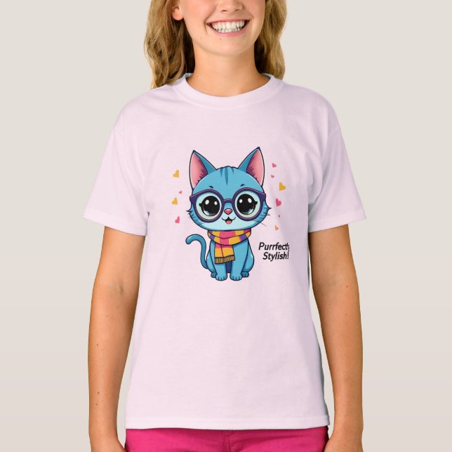 T-shirt Blue Kawaii Kitten (Devant)