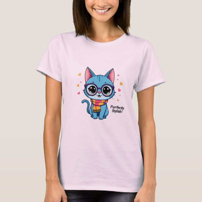 T-shirt Blue Kawaii Kitten (Devant)