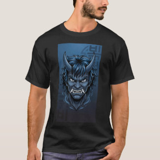 T-shirt Blue Korean Dokkaebi Oni Mask - Asian Folklore Dem