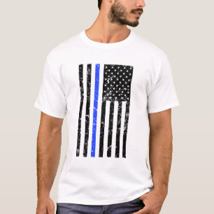 T-shirt Blue Line mince - drapeau des Etats-Unis - police