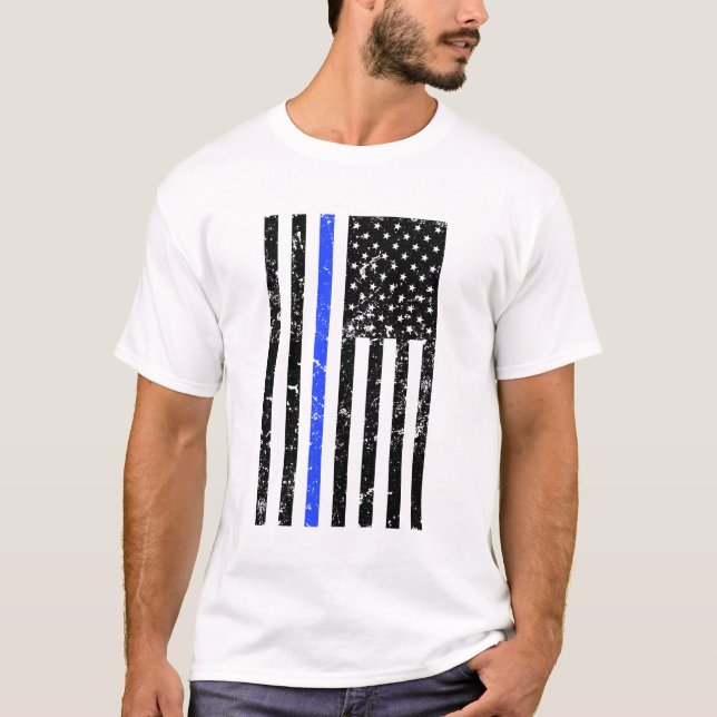 T-shirt Blue Line mince - drapeau des Etats-Unis - police (Devant)