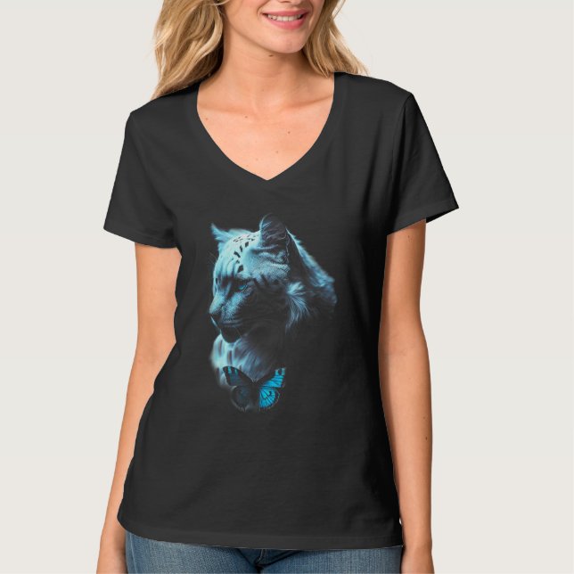 T-shirt Blue Lion Blue eyes Big Cat (Devant)