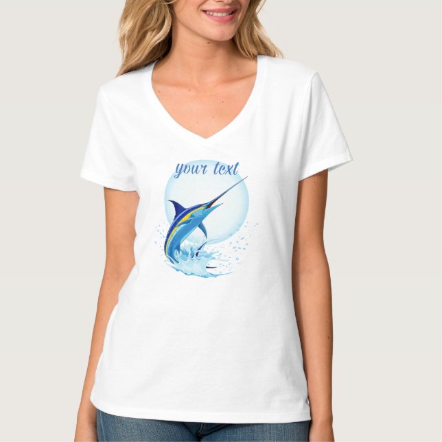 T-shirt Blue Marlin Jumping out of Ocean (Devant)