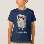 T-shirt Blue Math Nerd Kid in Calculator Suit Illustrated<br><div class="desc">What a cute t-shirt for math lovers. The illustration as a kid inside a calculator costume ready for his or her next party. Just below the image the text is written in white letters. Personalize the text with your own message or name and click in customize further if you need...</div>