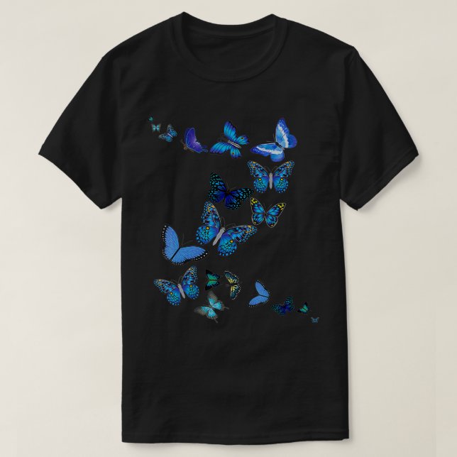 T-shirt Blue Morpho Butterfly Swarm  (Design devant)