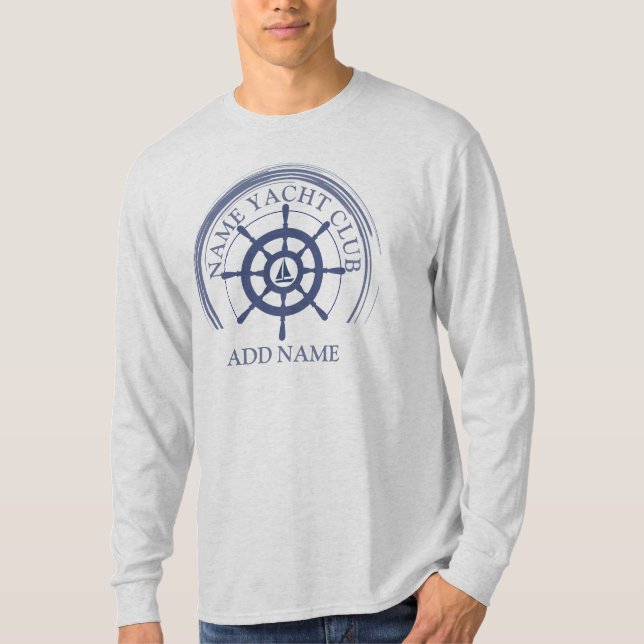 T-shirt Blue Nautical Ancre yacht club bateau marina Nom (Devant)