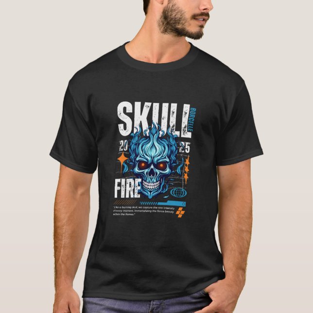 T-shirt Blue, Orange, and White Skull Maximalist Streetwea (Devant)