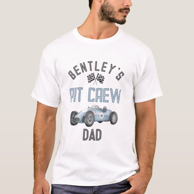 T-shirt Blue Race Pit Crew Papa Birthday Shirt (Devant)