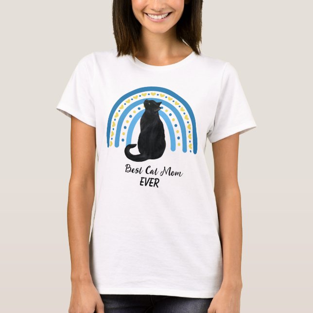 T-shirt Blue Rainbow Best Black Cat Maman (Devant)