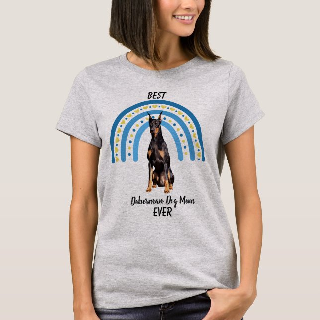 T-shirt Blue Rainbow Best Doberman Chien Maman (Devant)