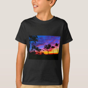 T-shirt Blue Red Sunset Exotic Hawaiian Beach Palm Trees