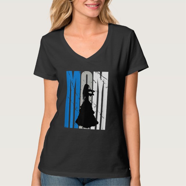T-shirt Blue Retro Violin Mom Violinist Moms Plays In Orch (Devant)