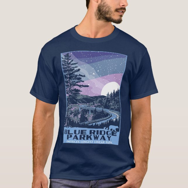 T-shirt Blue Ridge Parkway at Night WPA Style Vintage (Devant)