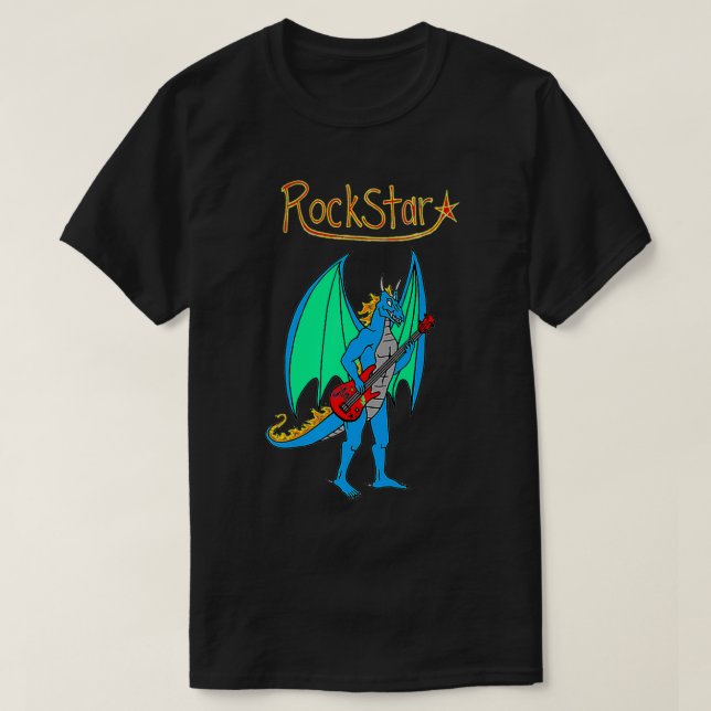 T-shirt Blue Rockstar Jammin' Dragon with Guitar Premium  (Design devant)