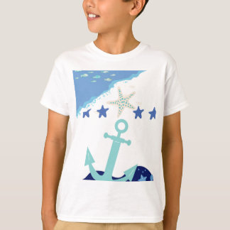 T-shirt Blue Sea with Fish and Stars lively Design