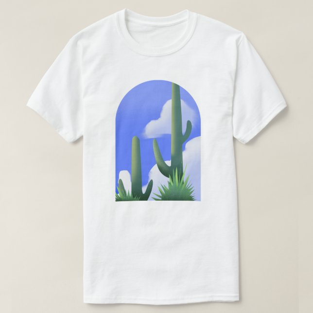 T-shirt Blue Sky Desert Cactus Painting Tee (Design devant)