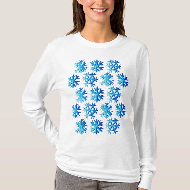 T-shirt Blue Snowflacon Aquarelle Art d'hiver (Devant)