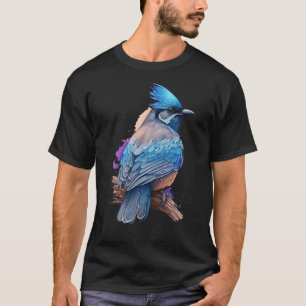 T-shirt Blue Stellar Bird Jay Aquarelle Artistique Nature 