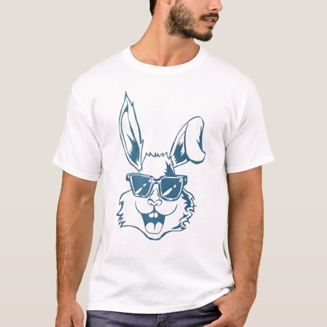 T-shirt Blue Sunglass Bunny Line Art (Devant)