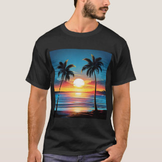 T-shirt Blue Sunset Beach Tee - Tranquil Shoreline in Twil