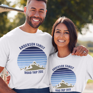 T-shirt Blue Sunset Mountain Custom Family Réunion Voyage