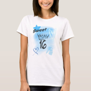 T-shirt Blue Sweet 16 Aérographe Couronné
