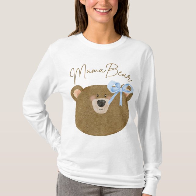 T-shirt Blue Teddy Bearly Wait Mama Bear Boy Baby shower (Devant)