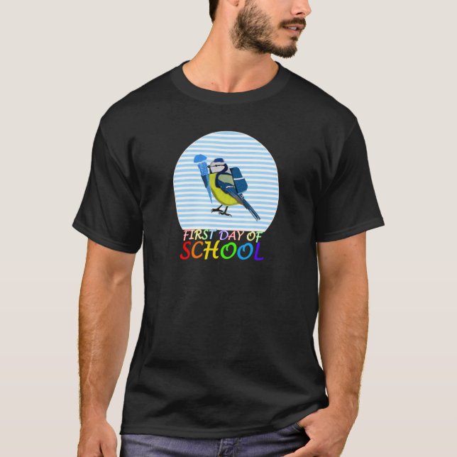 T-shirt Blue Titmouse Bird First Day of School First Grade (Devant)