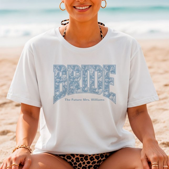 T-shirt Blue Toile BRIDE Engagement Shower Bach Party (Personalize with names, dates, locations or events)