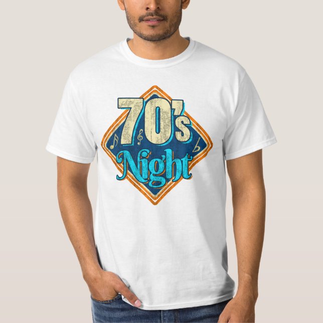 T-shirt Blue Vintage 70's Night Disco Music (Devant)
